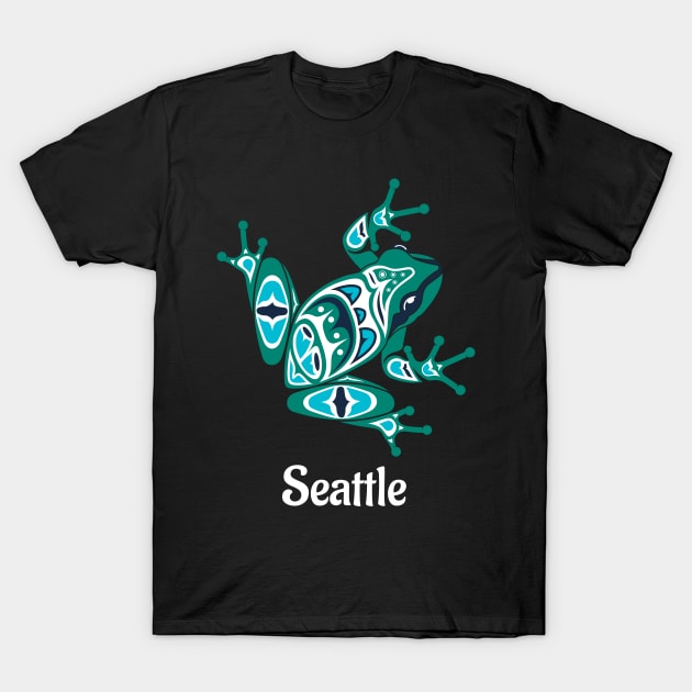 Seattle Frog Pacific Northwest Native American Indian Art T-Shirt by twizzler3b